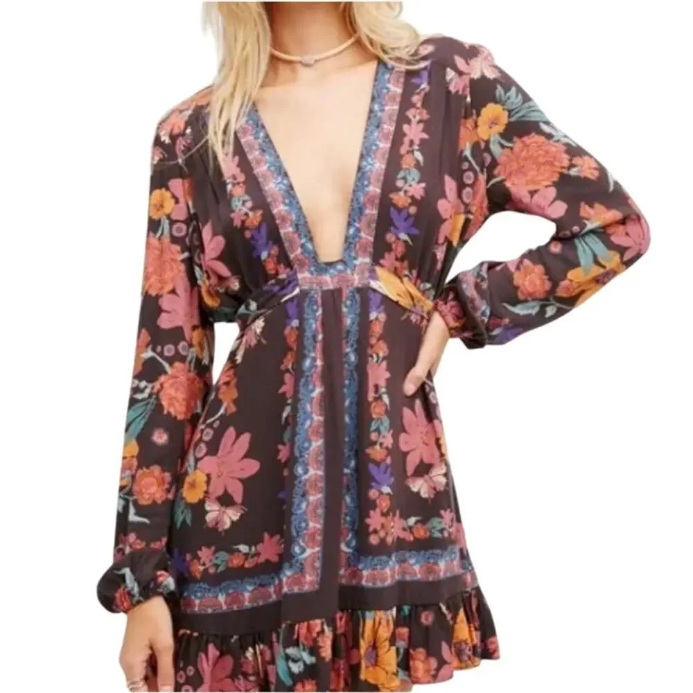 Free People Violet Hill Floral Boho Printed Tunic Dress 0